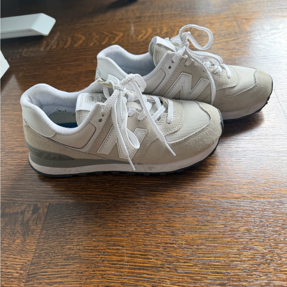 New Balance Beige and White Women's Lace-Up Sneakers